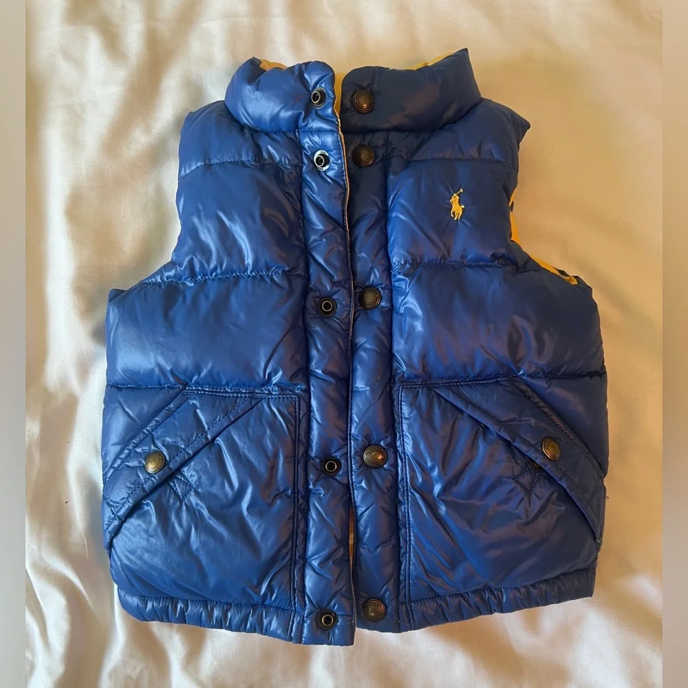 Polo Ralph Lauren Down Puffer Vest Boys 18 Month Blue yellow reversible